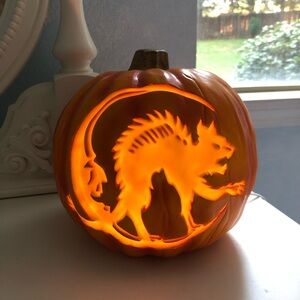 Vintage Trendmasters Halloween Pumpkin Light up with Cat, Moon, Stars Rare